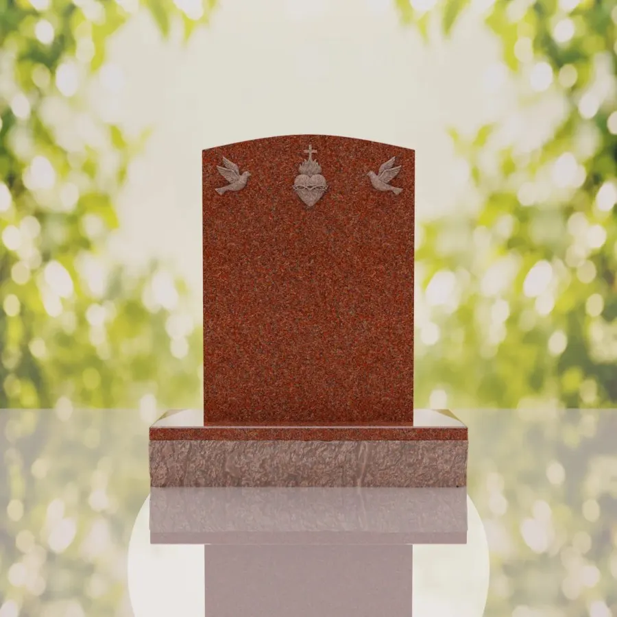 Sacred Heart & Doves Catholic Granite Headstone view 2