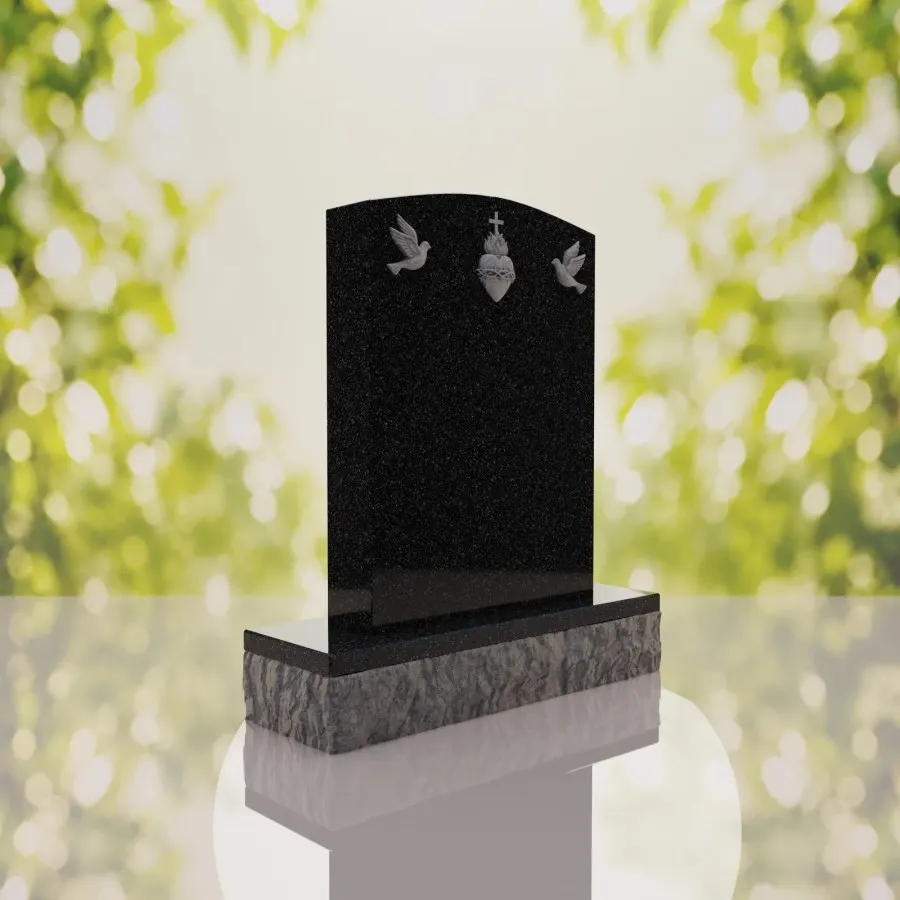 Sacred Heart & Doves Catholic Granite Headstone view 4