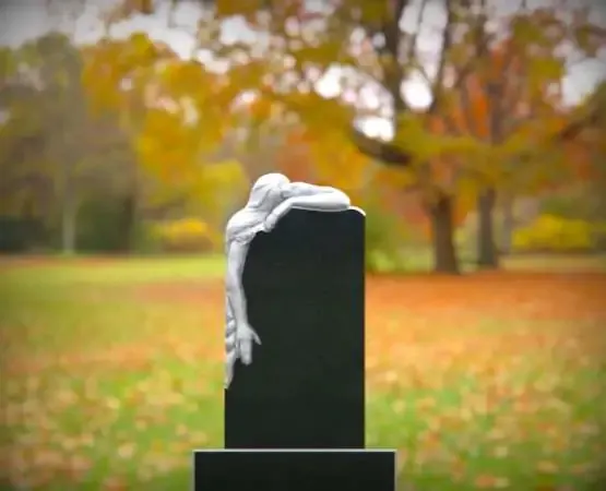 Sculpted Grieving Figure Shaped Granite Headstone