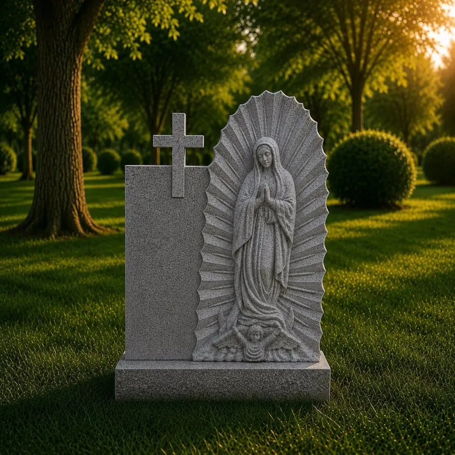 Madonna Shape Granite Headstone & Cross 20 x 3 x 26