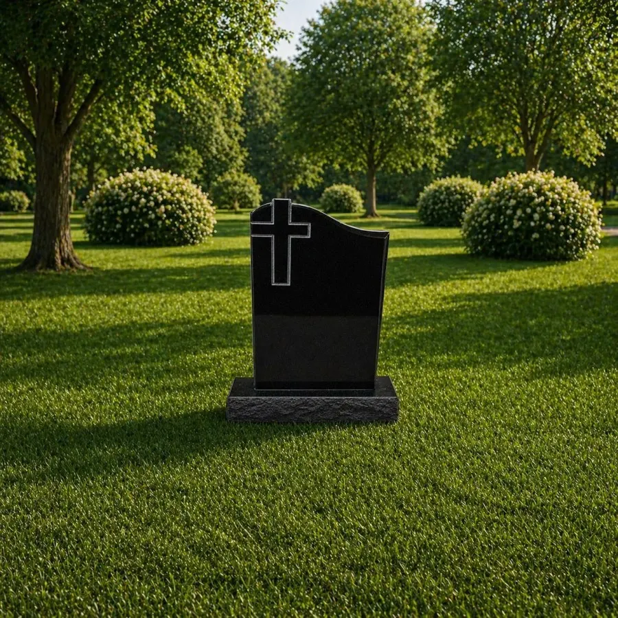 Single Cross Top Upright Granite Headstone