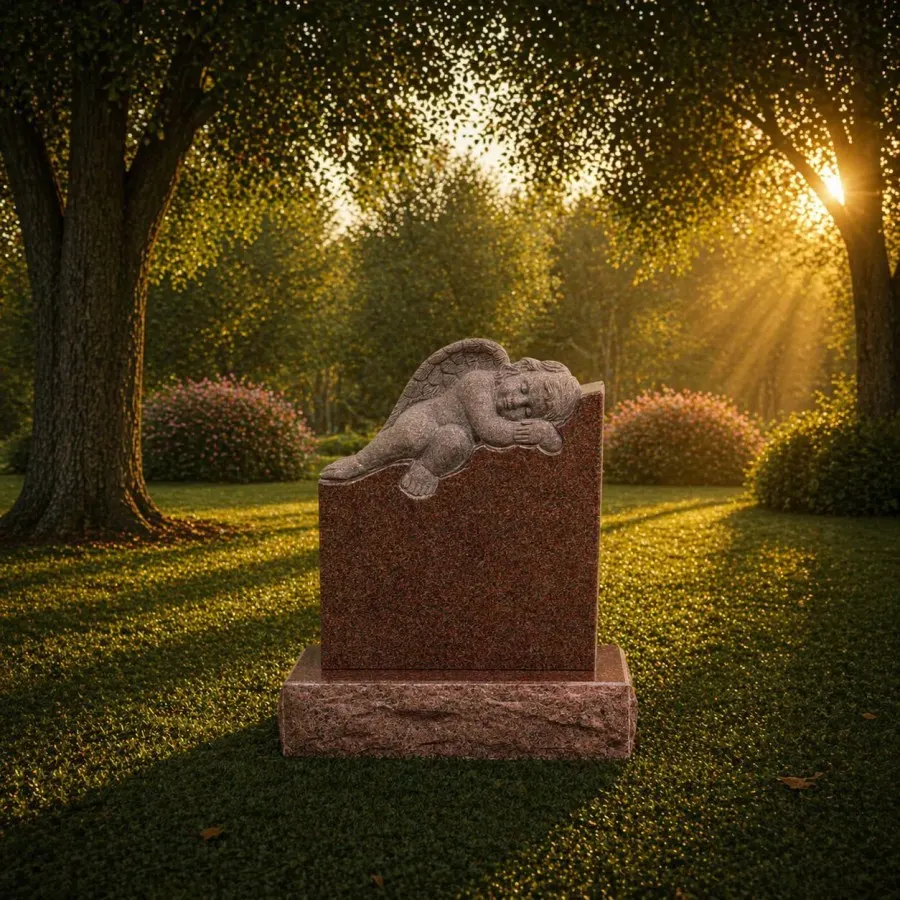 Sleeping Angel Upright Granite Headstone