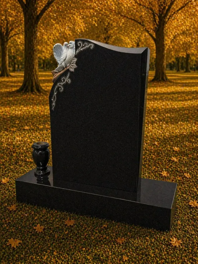 Special Shape Upright Granite Headstone with Doves