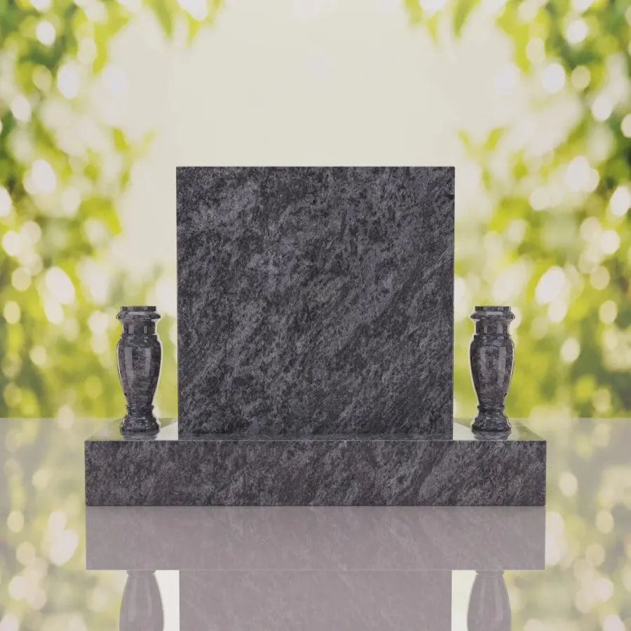 Square Upright Headstone with Vases view 2