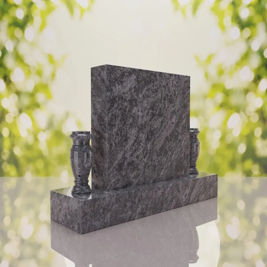 Square Upright Headstone with Vases view 3