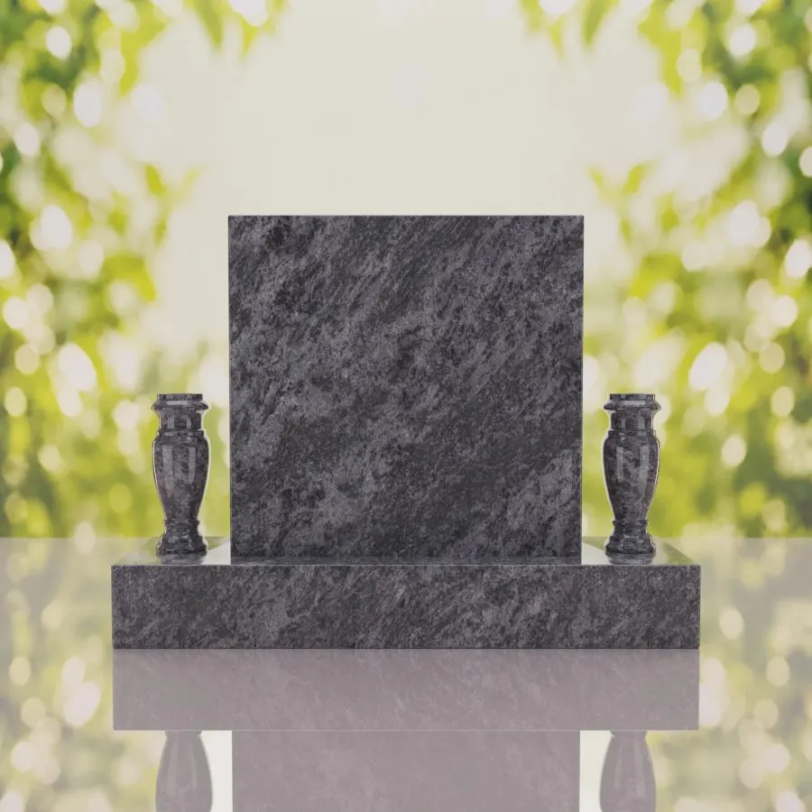 Square Upright Headstone with Vases view 4