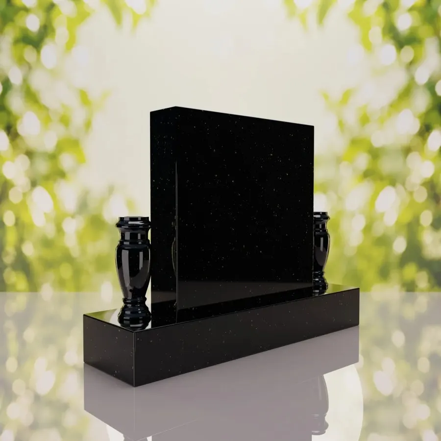 Square Upright Headstone with Vases