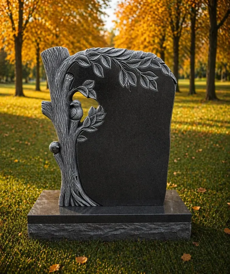 Tree & Bird Granite Headstone