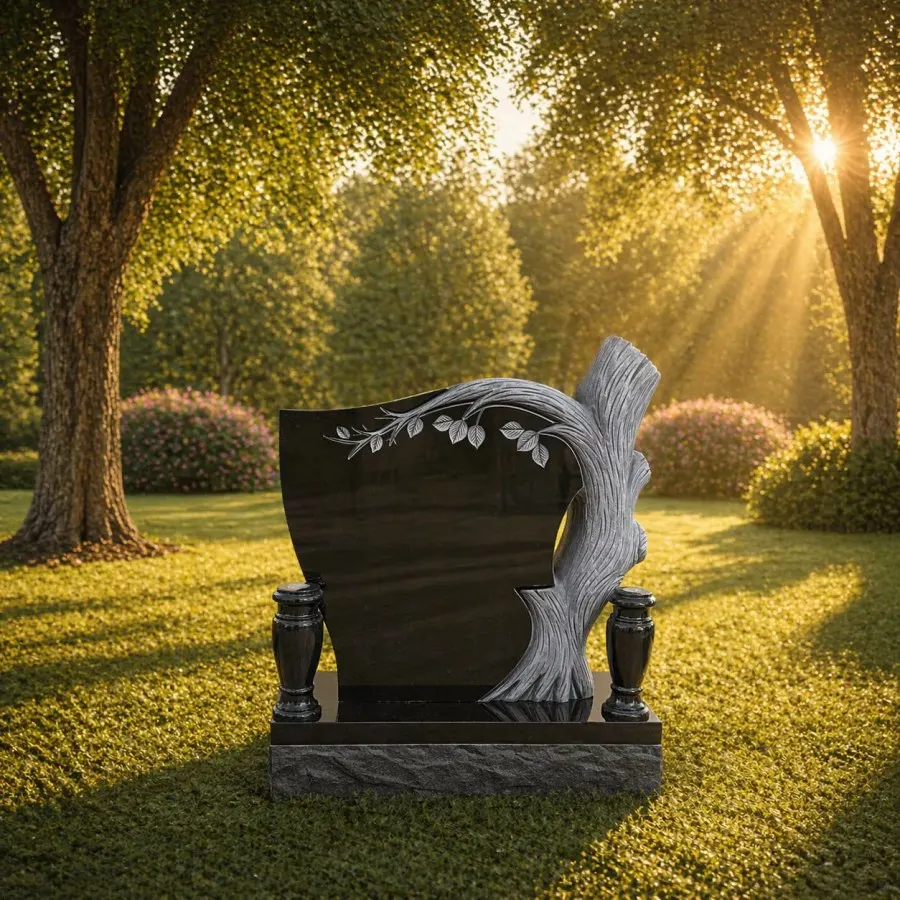 Tree Design Upright Granite Headstone