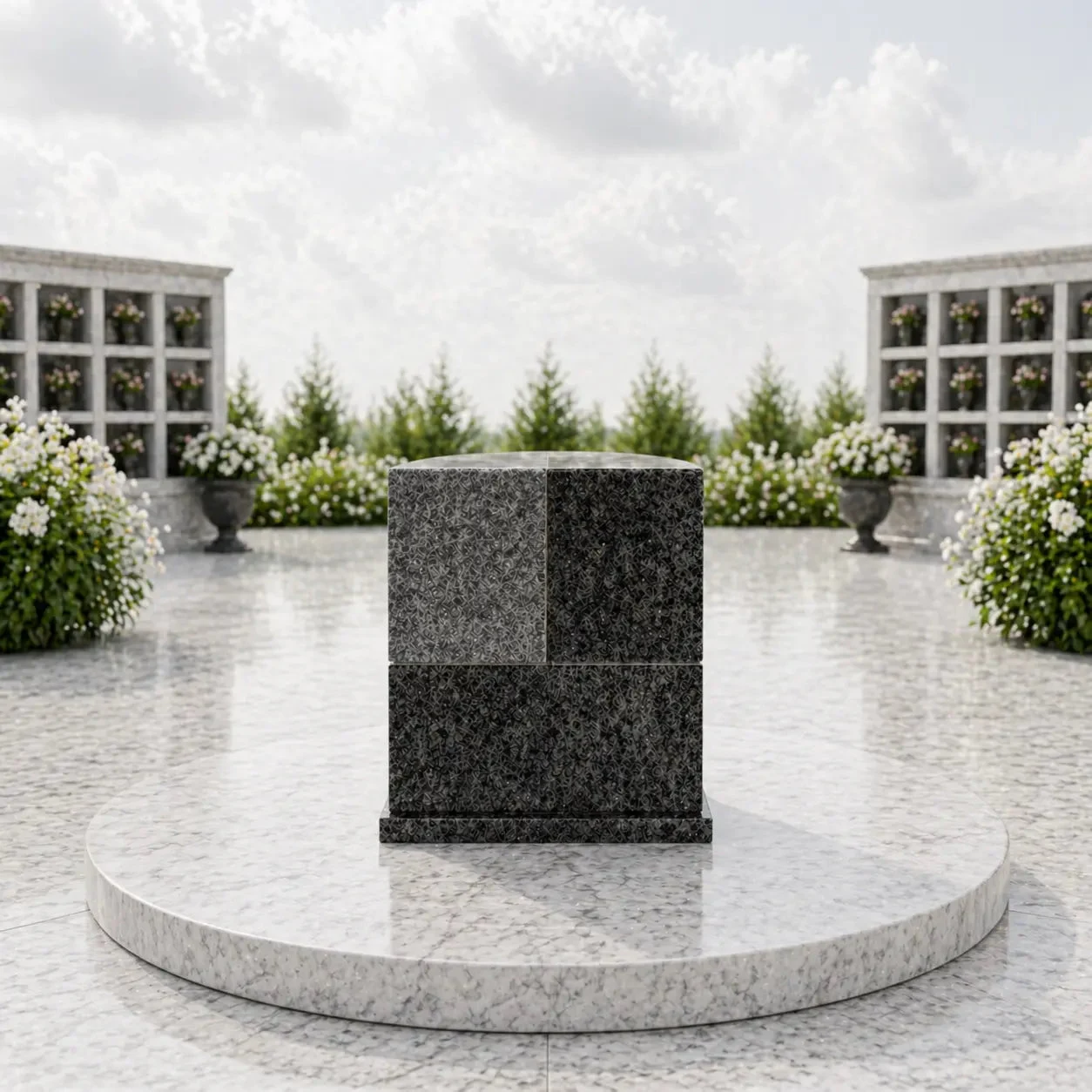 Two-Tone Square Granite Cremation Urn