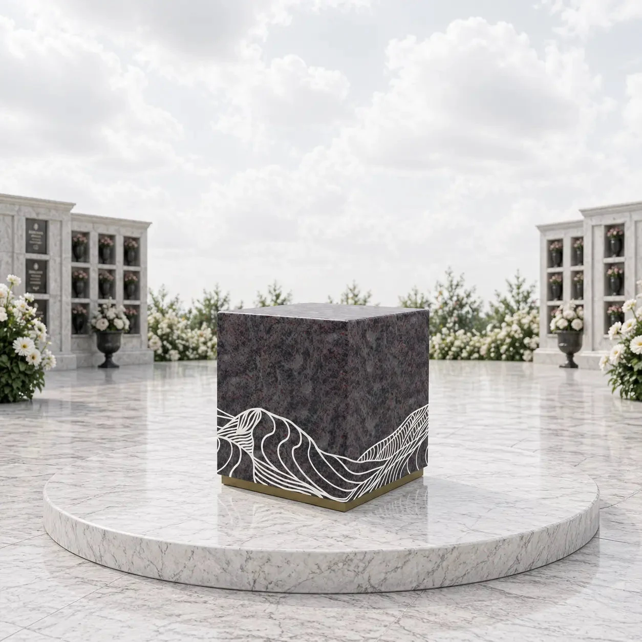 Wave Accent Granite Cremation Urn