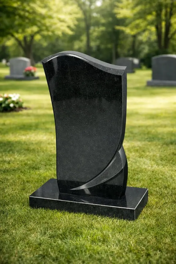 Black Wave Granite Headstone 15 x 2 x 32