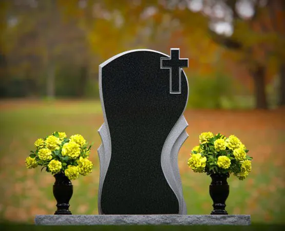 Wave-Profile Upright Headstone with Cross
