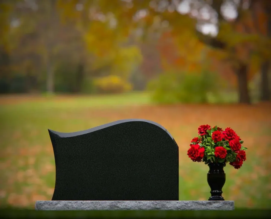 Wave Top Headstone with Vase